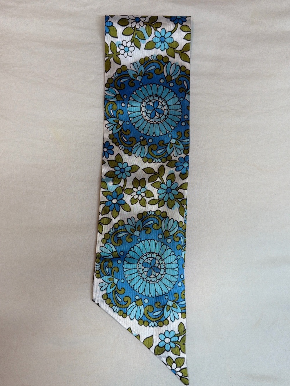 Retro Floral Skinny Scarf Blue Green